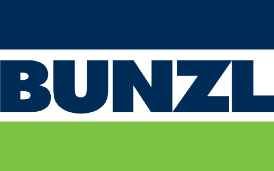 Bunzle Logo with blue and green stripes.