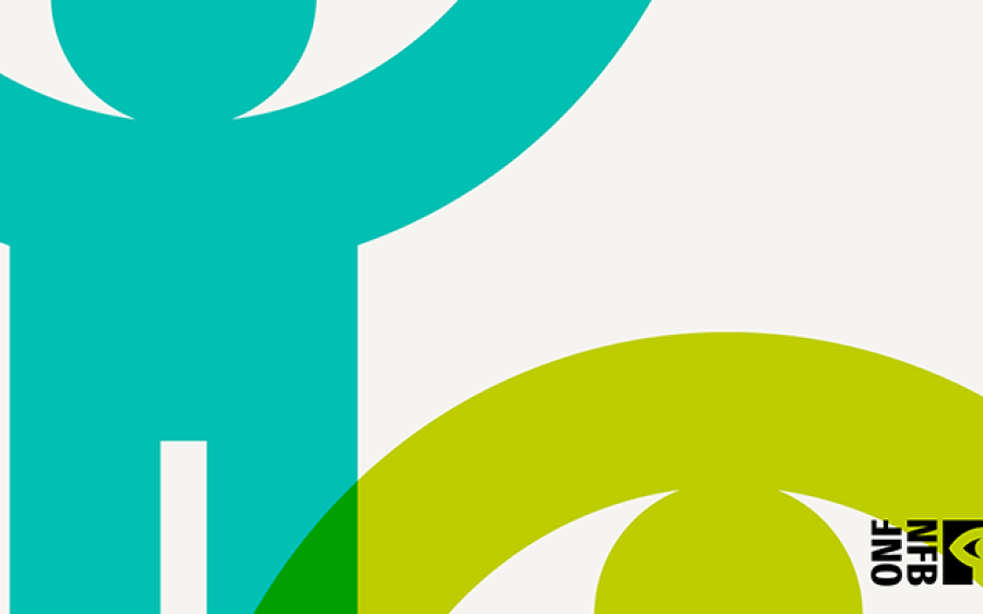 NFB image lockup with large teal and lime versions of the eye/human detail from logo