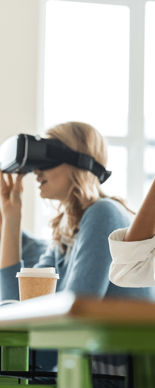 students with VR goggles